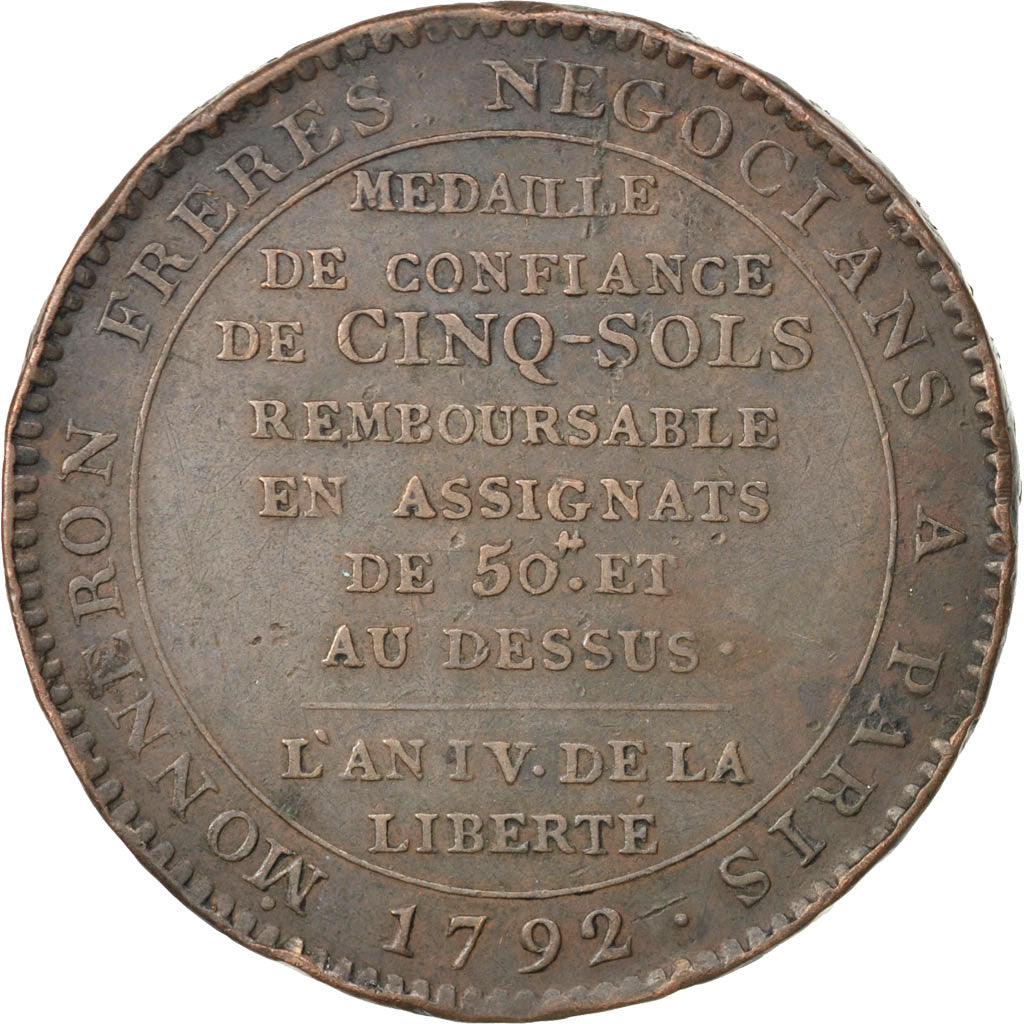 Constitution, Monnaie de Confiance de 5 Sols de Monneron, 1792, Brandon 223
