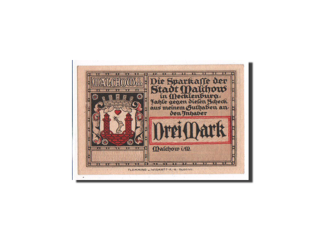 Germany, Malchow Stadt, 3 Mark, UNC(65-70), Mehl #863.3c
