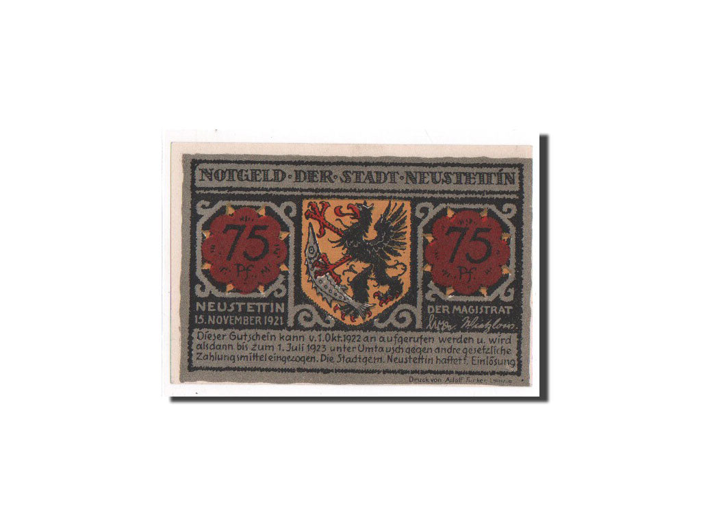 Geldschein, Deutschland, Pommern, 75 Pfennig, 1921, UNZ, Mehl:968.1