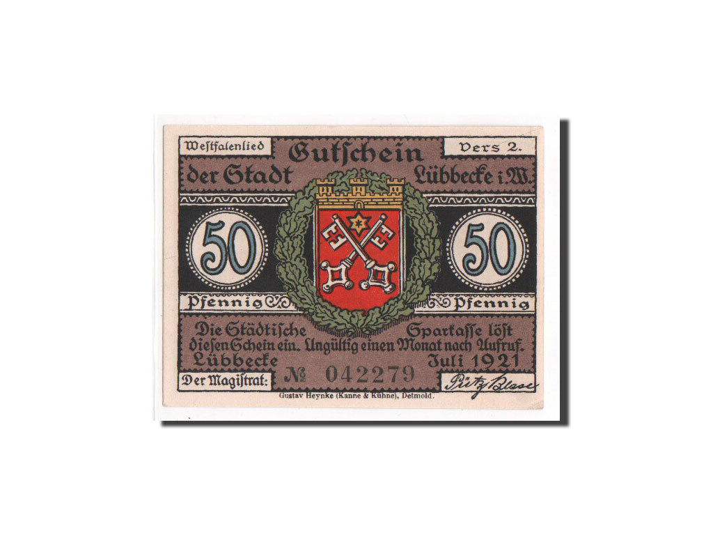 Geldschein, Deutschland, Lubbecke Stadt, 50 Pfennig, 1921, 1921-07-01, UNZ