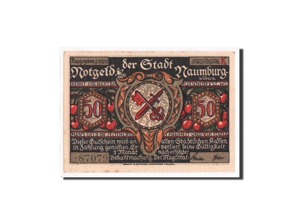 Banknote, Germany, Naumburg a.S. Stadt, 50 Pfennig, 1920, UNC(65-70), Mehl:928.2