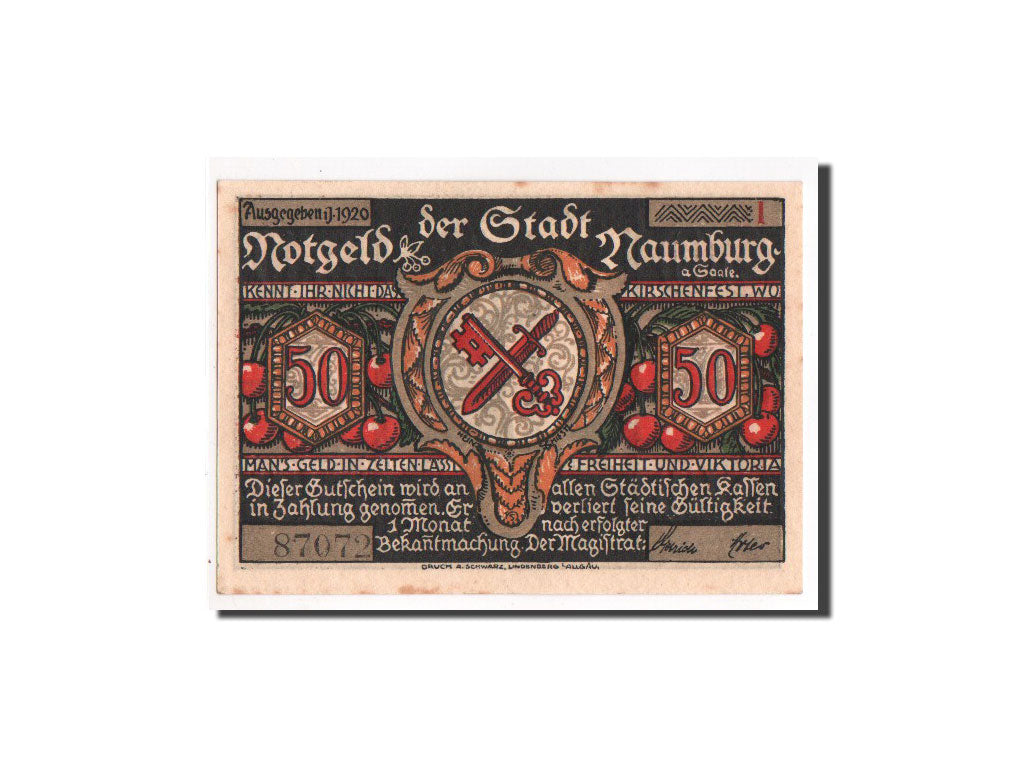 Banknote, Germany, Naumburg a.S. Stadt, 50 Pfennig, 1920, UNC(65-70), Mehl:928.2