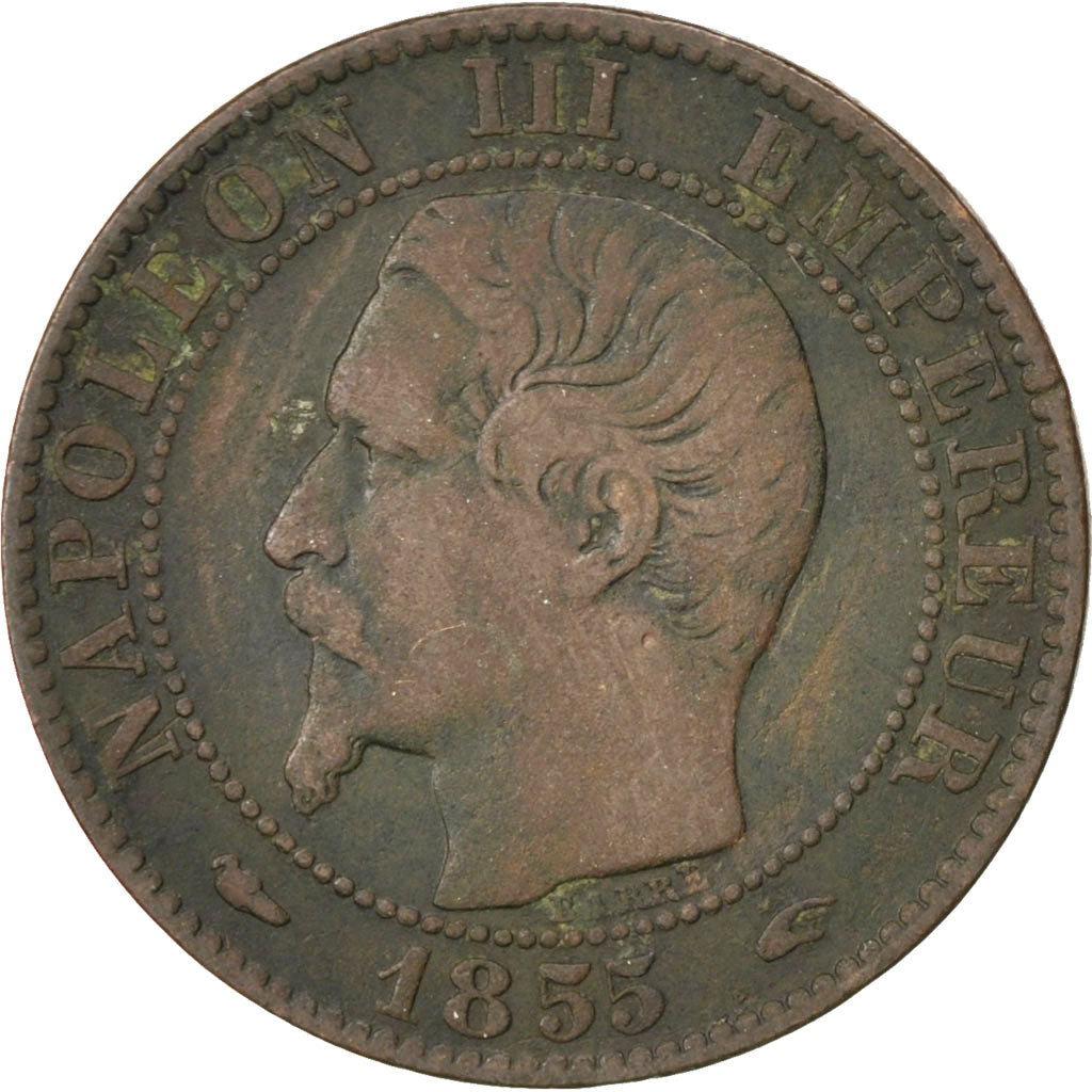 FRANCE, Napoléon III, 5 Centimes, 1855, Paris, KM #777.1, VF(20-25), Bronze, 2..