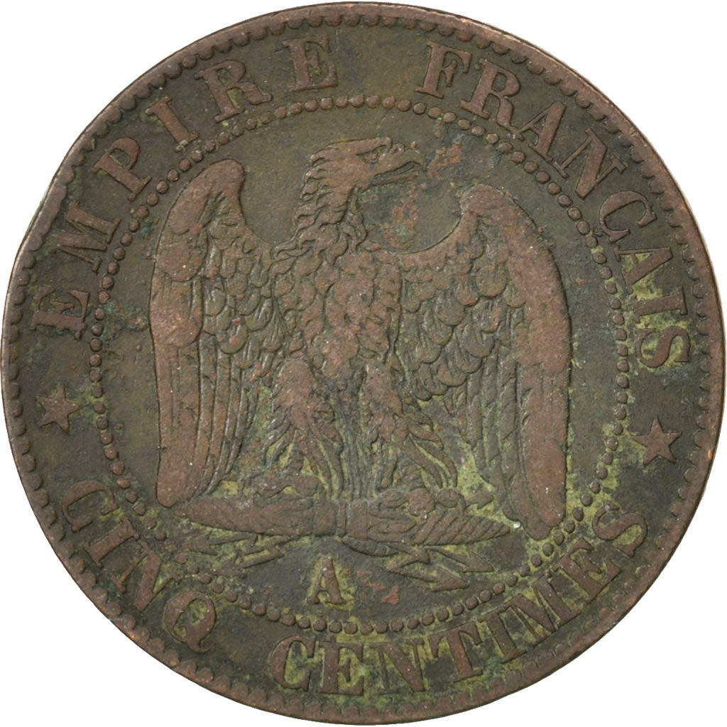 FRANCE, Napoléon III, 5 Centimes, 1855, Paris, KM #777.1, VF(20-25), Bronze, 2..