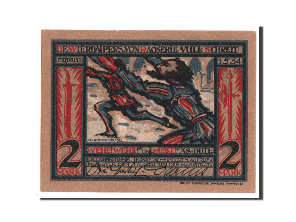 Banknote, Germany, Munster, 2 Mark, 1921, UNC(65-70), Mehl:916.2b