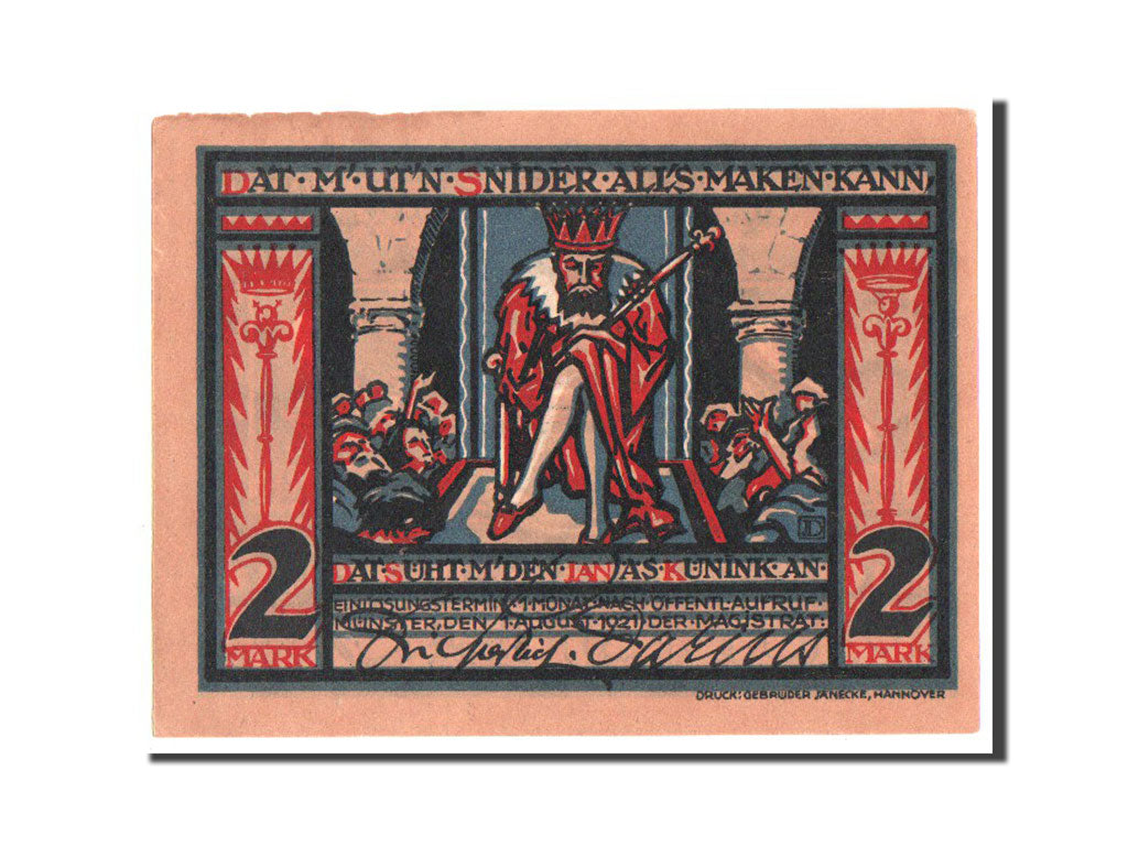 Banknote, Germany, Munster, 2 Mark, 1921, UNC(65-70), Mehl:916.2b