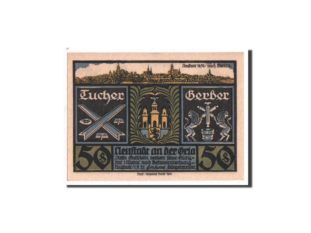 Banknote, Germany, Neustadt a.d Orla Stadt, 50 Pfennig, 1921, UNC(65-70)