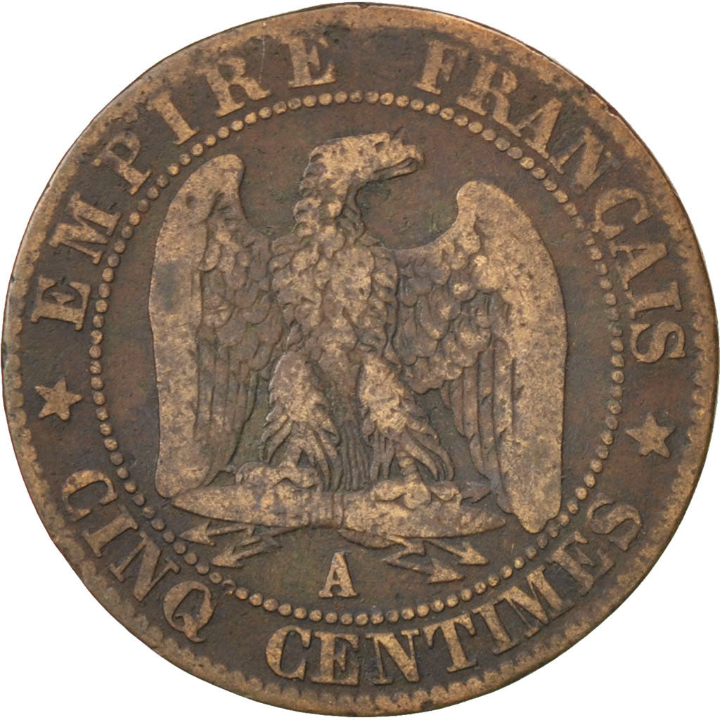 FRANCE, Napoléon III, 5 Centimes, 1856, Paris, KM #777.1, VG(8-10), Bronze, 25.1