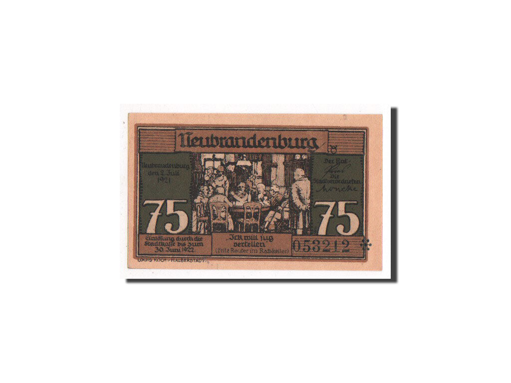 Banknote, Germany, Neubrandenburg Stadt, 75 Pfennig, 1921, UNC(65-70)