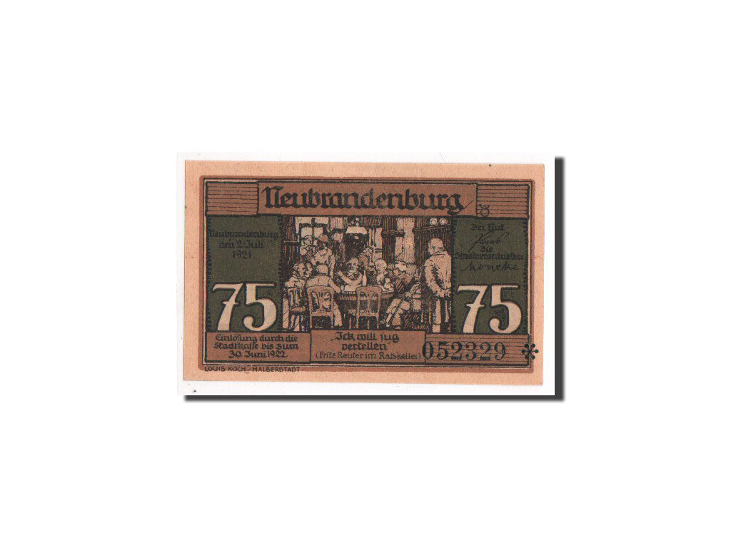 Banknote, Germany, Neubrandenburg Stadt, 75 Pfennig, 1921, UNC(65-70)