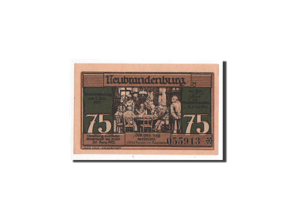 Banknote, Germany, Neubrandenburg Stadt, 75 Pfennig, 1921, UNC(65-70)