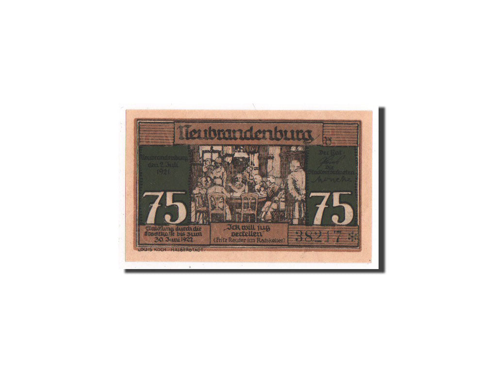 Banknote, Germany, Neubrandenburg Stadt, 75 Pfennig, 1921, UNC(65-70)