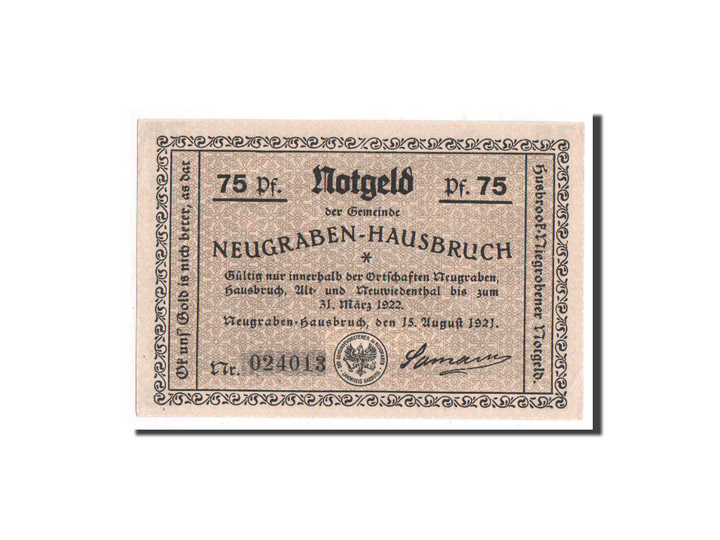 Banknote, Germany, Neugraben Hausbruch, 75 Pfennig, 1921, UNC(65-70)