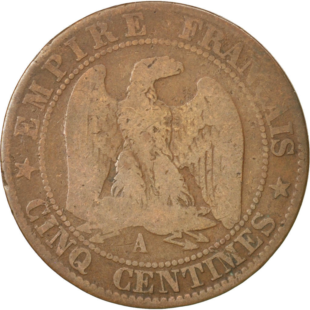Moneta, Francja, Napoleon III, Napoléon III, 5 Centimes, 1862, Paris, VG(8-10)