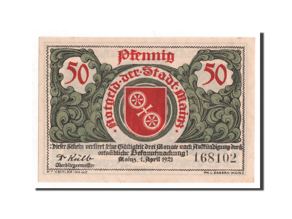 Banknote, Germany, Mainz Stadt, 50 Pfennig, 1921, UNC(65-70), Mehl:860.2
