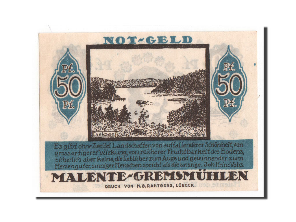 Banconote, Germania, Malente Gremsmuhlen Germeinde, 50 Pfennig, FDS, Mehl:864.1