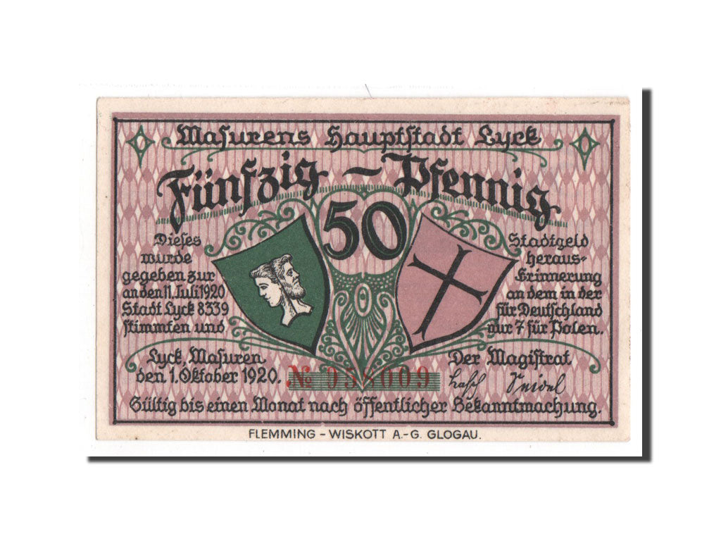 Banknote, Germany, Lyck Stadt, 50 Pfennig, 1920, UNC(65-70), Mehl:849.1a