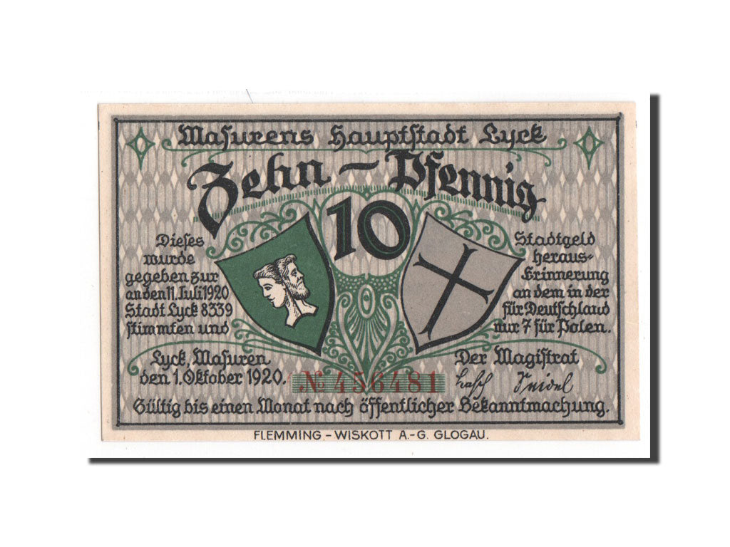 Banknote, Germany, Lyck Stadt, 10 Pfennig, 1920, UNC(65-70), Mehl:849.1a