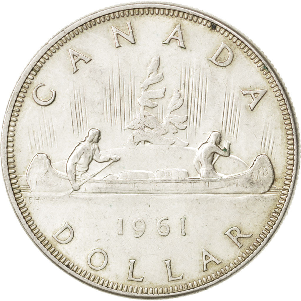 CANADA, Dollar, 1961, Royal Canadian Mint, KM #54, AU(55-58), Silver, 36, 23.33