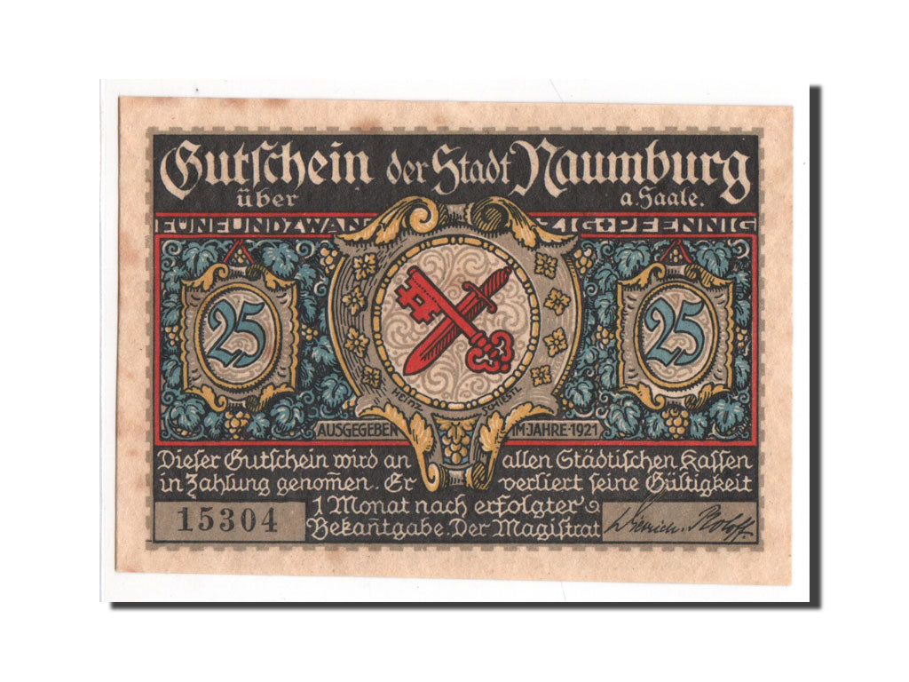 Banknote, Germany, Naumburg a.S. Stadt, 25 Pfennig, 1921, UNC(64), Mehl:928.7