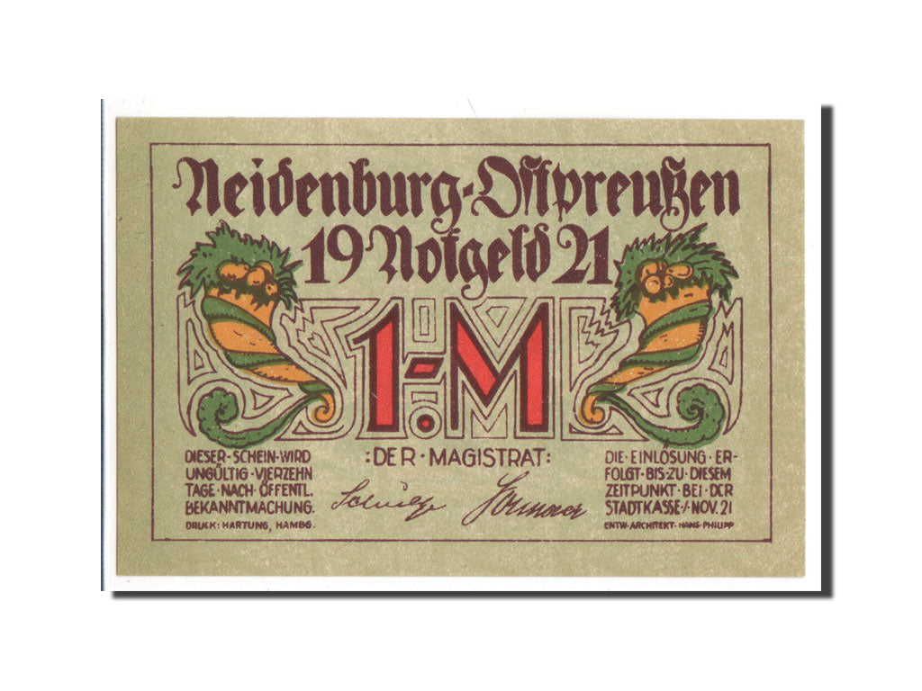 Billet, Allemagne, Neidenburg Stadt, 1 Mark, 1921, 1921-11-01, NEUF, Mehl:932.3