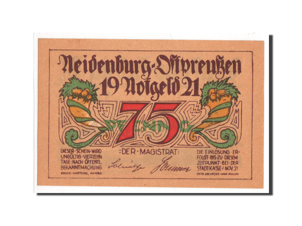 Banknote, Germany, Neidenburg Stadt, 75 Pfennig, 1921, 1921-11-01, UNC(65-70)