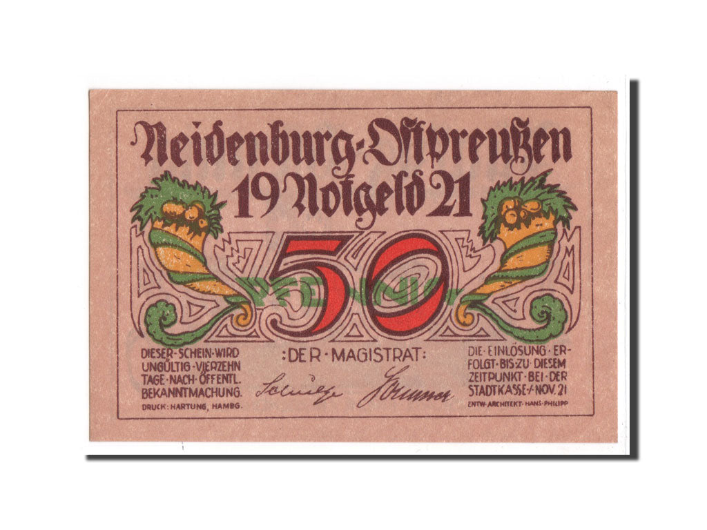 Banknote, Germany, Neidenburg Stadt, 50 Pfennig, 1921, 1921-11-01, UNC(65-70)