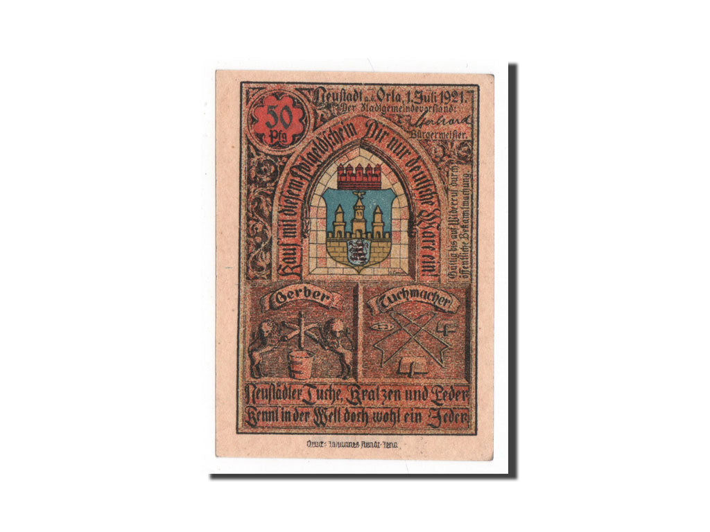 Notgeld, Sachsen-Weimar-Eisenach, Neustadt a.d. Orla, 50 Pfennig 1921, Mehl...