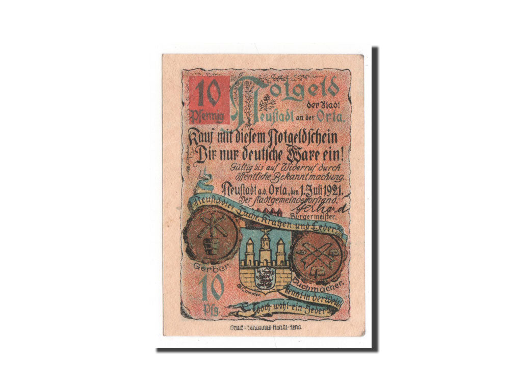 Banknote, Germany, Neustadt a.d Orla Stadt, 10 Pfennig, 1921, UNC(64)