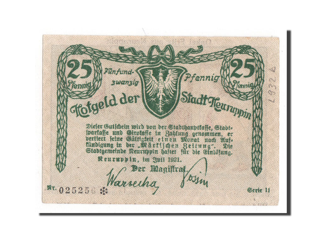 Germany, Neuruppin Stadt, 25 Pfennig, 1921, 1921-07-01, UNC(65-70), 025256,...