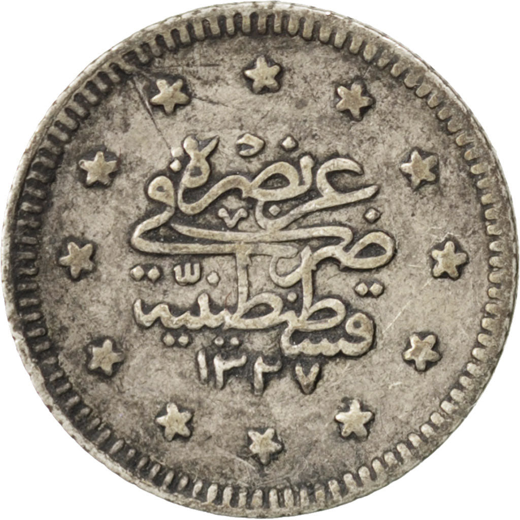 Turchia, Muhammad V, Kurush, 1910, Qustantiniyah, BB, Argento, KM:748