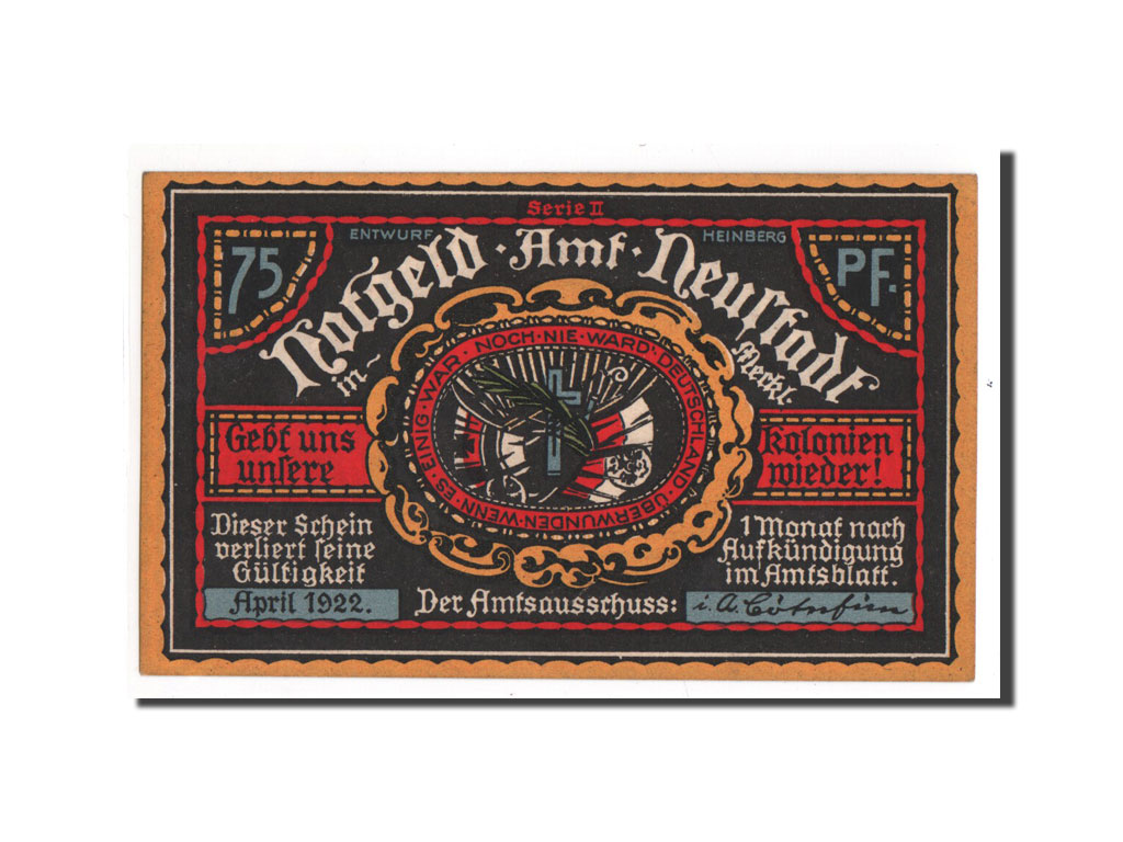 Banknote, Germany, Neustadt Stadt, 75 Pfennig, 1922, 1922-04-01, UNC(65-70)