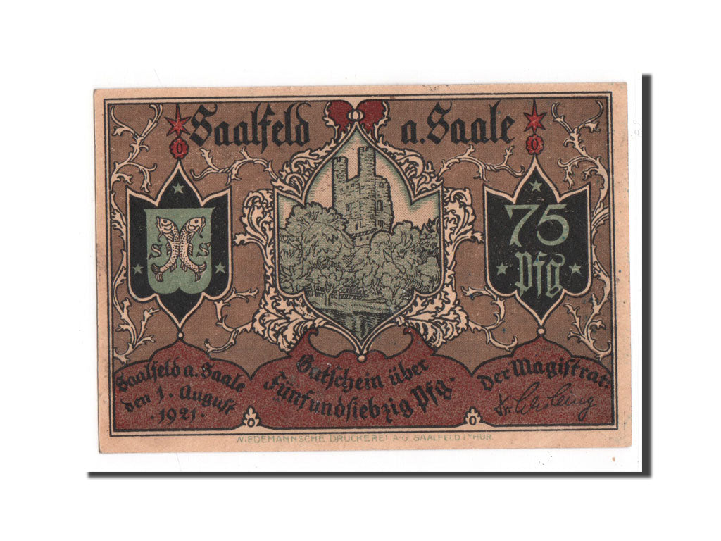 Banknote, Germany, Saalfeld, 75 Pfennig, 1921, UNC(65-70), Mehl:1155.5
