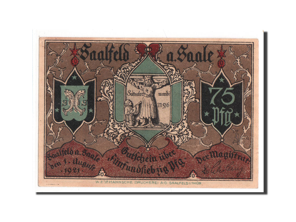 Banknote, Germany, Saalfeld, 75 Pfennig, 1921, UNC(65-70), Mehl:1155.5