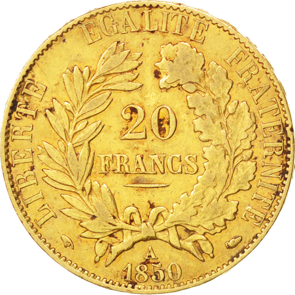 FRANCE, Cérès, 20 Francs, 1850, Paris, KM #762, EF(40-45), Gold, Gadoury #1059, 