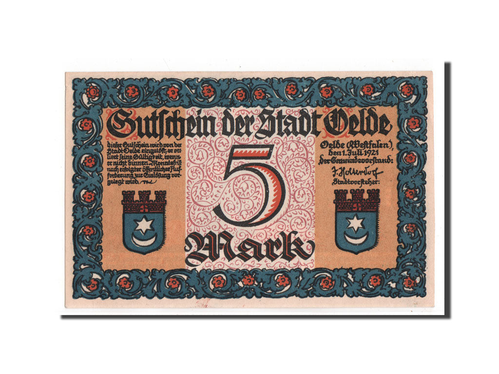 Germany, Oelde Stadt, 5 Mark, 1920, UNC(65-70), Mehl #1007.1