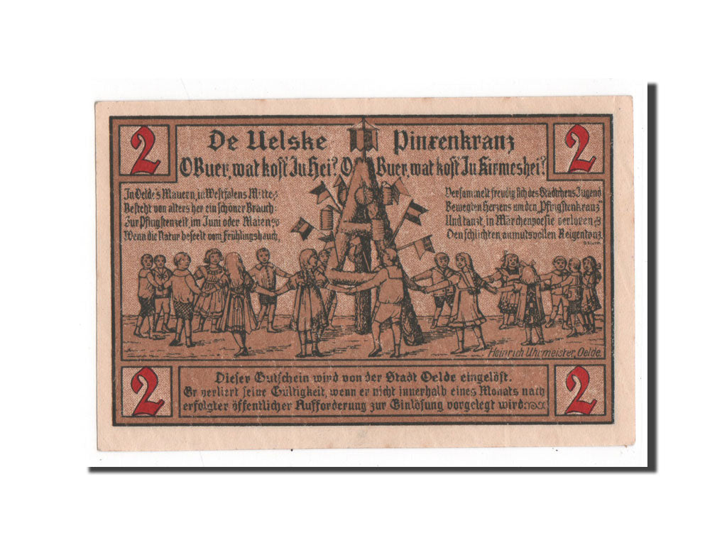 Banknote, Germany, Oelde Stadt, 2 Mark, 1920, UNC(65-70), Mehl:1007.1
