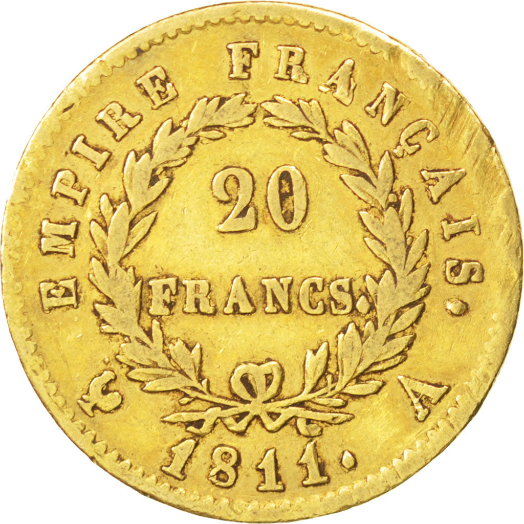 FRANCE, Napoléon I, 20 Francs, 1811, Paris, KM #695.1, EF(40-45), Gold, Gadoury 