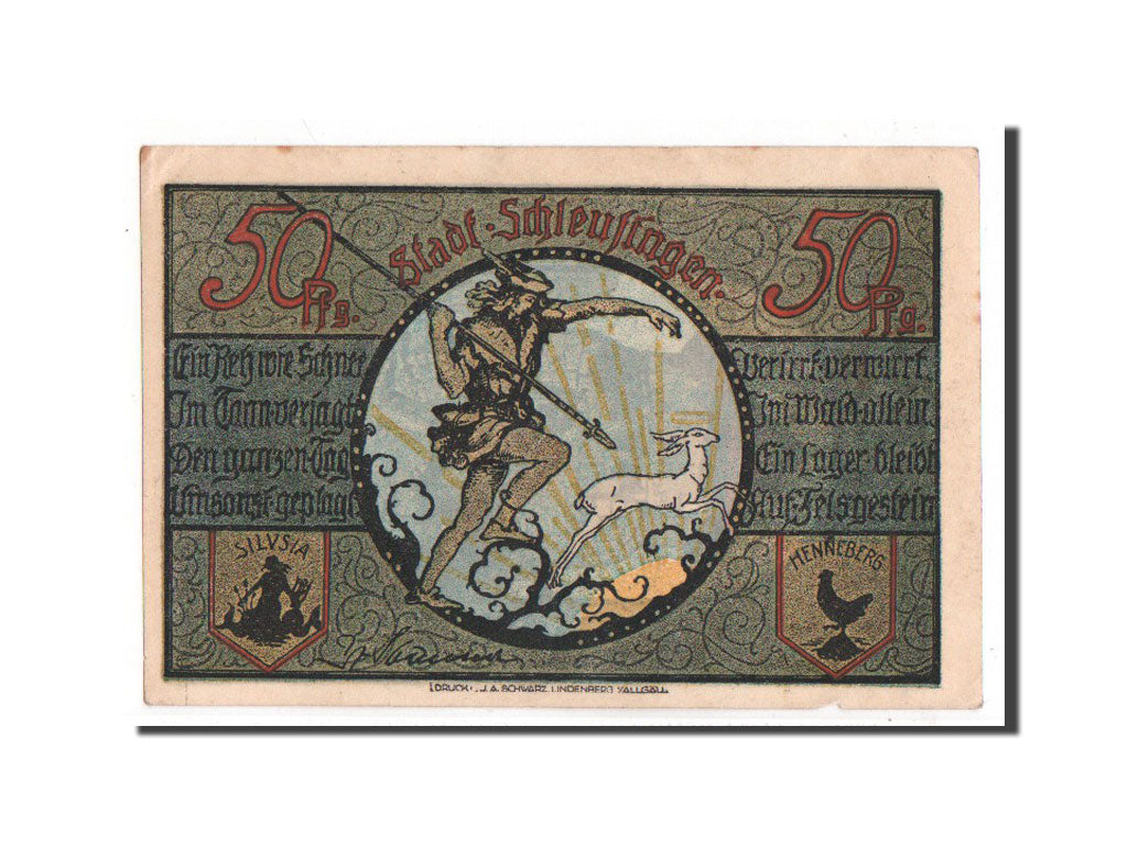Banknote, Germany, Schleusingen Stadt, 50 Pfennig, UNC(64), Mehl:1181.1a