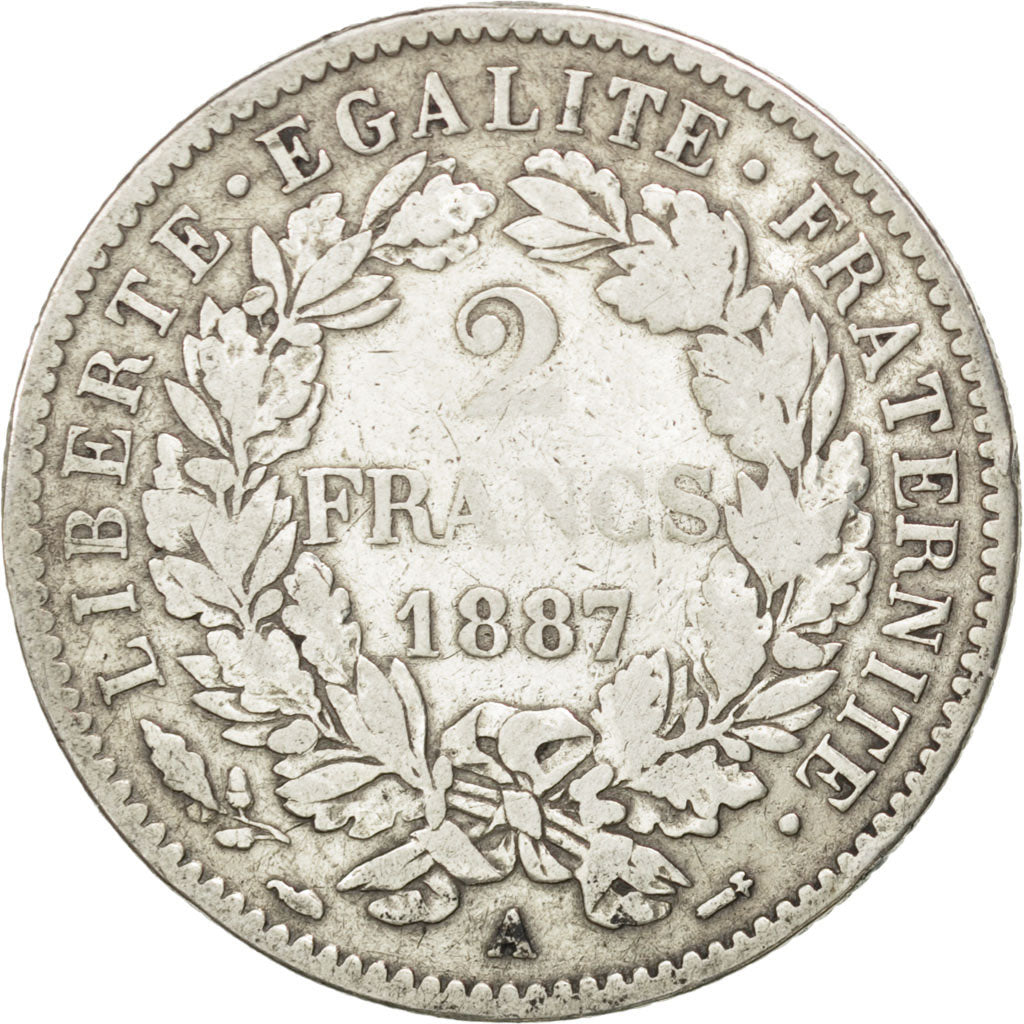 Münze, Frankreich, Cérès, 2 Francs, 1887, Paris, S+, Silber, KM:817.1