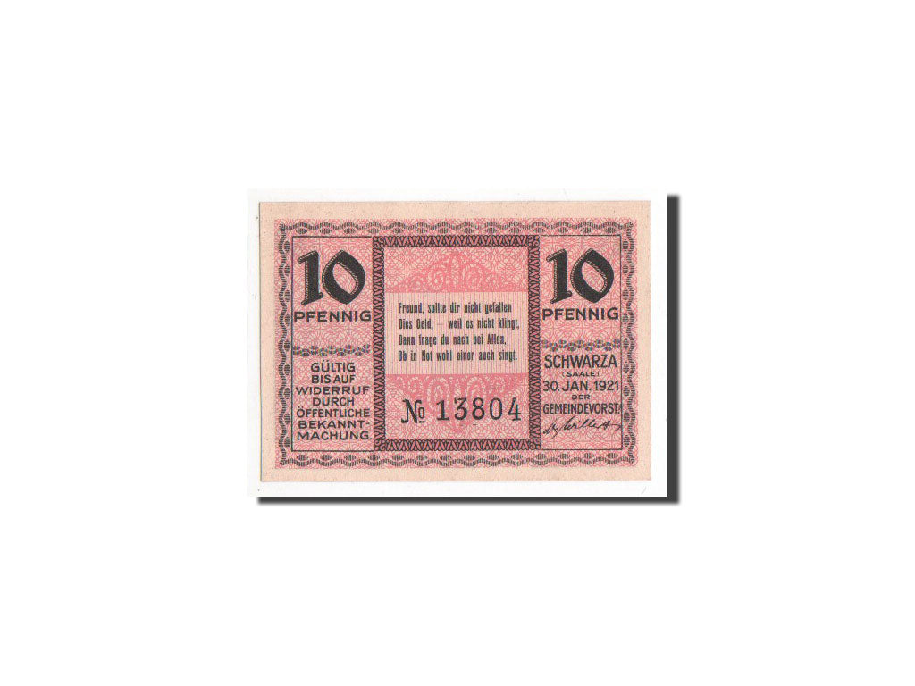 Banknote, Germany, Schwarza a.d. Saale Gemeinde, 10 Pfennig, 1921, UNC(65-70)