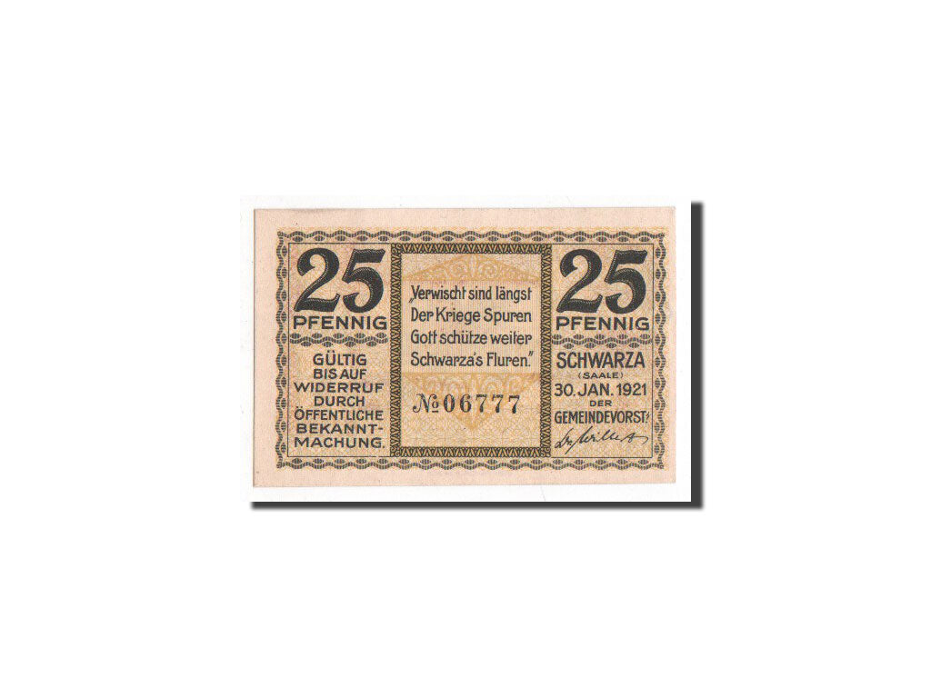 Banconote, Germania, Schwarza a.d. Saale Gemeinde, 25 Pfennig, 1921, FDS