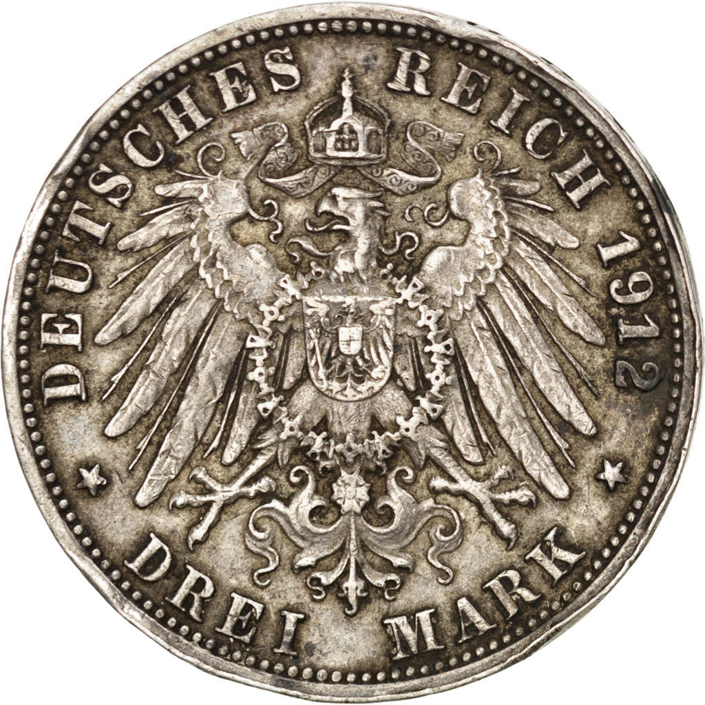 Stati tedeschi, WURTTEMBERG, Wilhelm II, 3 Mark, 1912, Freudenstadt, BB, Arge...