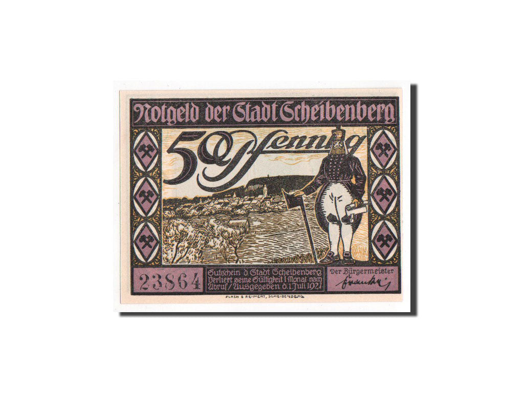 Banknot, Niemcy, Scheibenberg Stadt, 50 Pfennig, 1921, UNC(65-70), Mehl:1175.1a