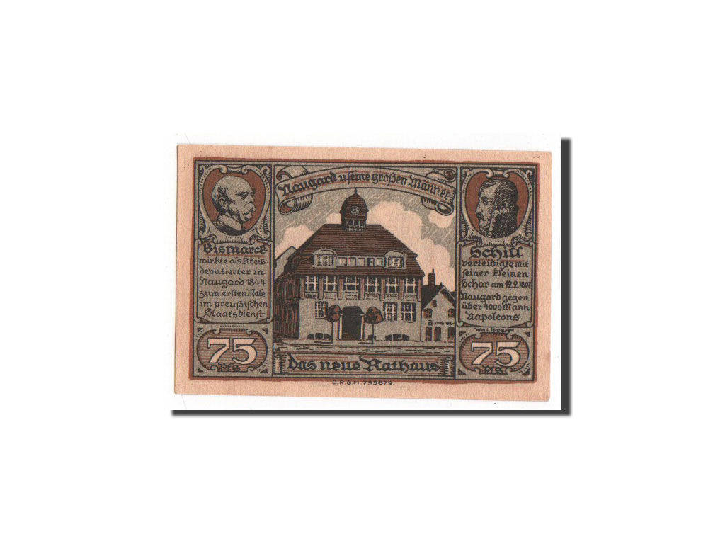 Banconote, Germania, Naugard Stadtsparkasse, 75 Pfennig, FDS, Mehl:923.1