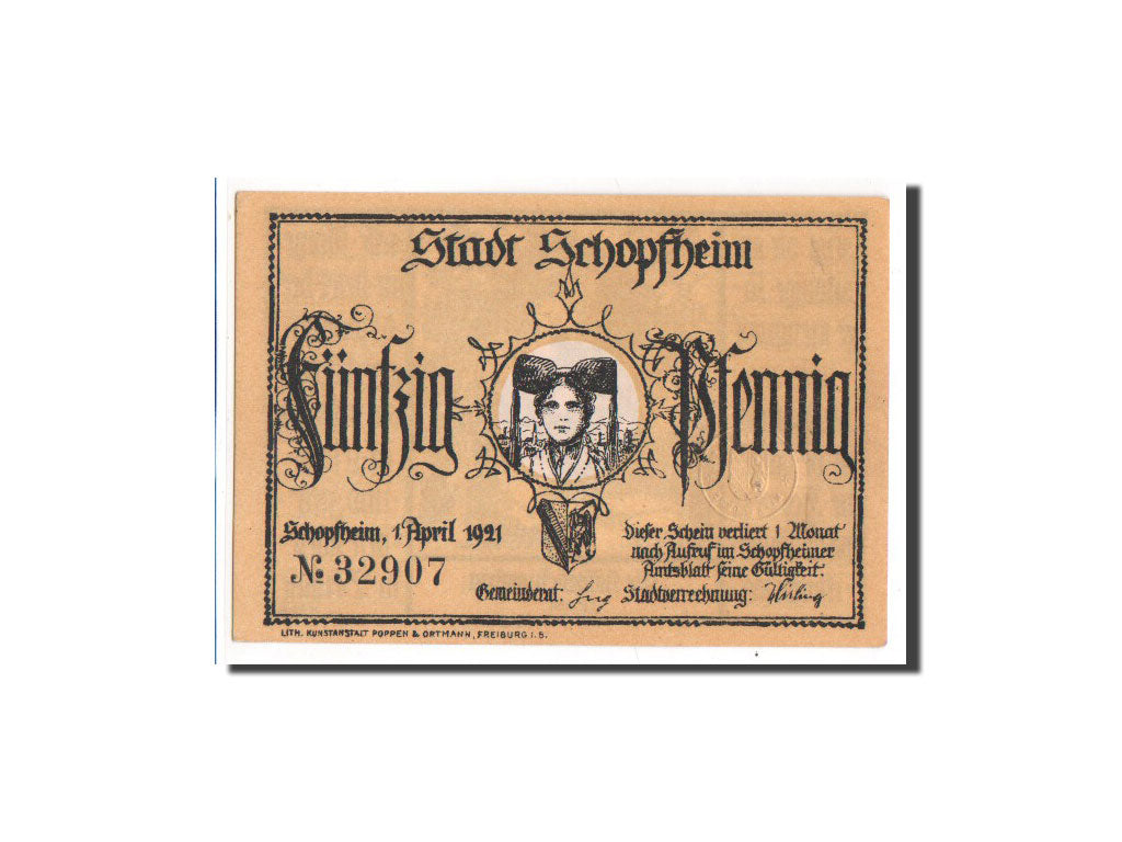 Banknote, Germany, Schopfheim Stadt, 50 Pfennig, 1921, UNC(65-70), Mehl:1201.1