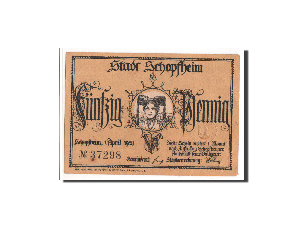 Banknote, Germany, Schopfheim Stadt, 50 Pfennig, 1921, UNC(65-70), Mehl:1201.1