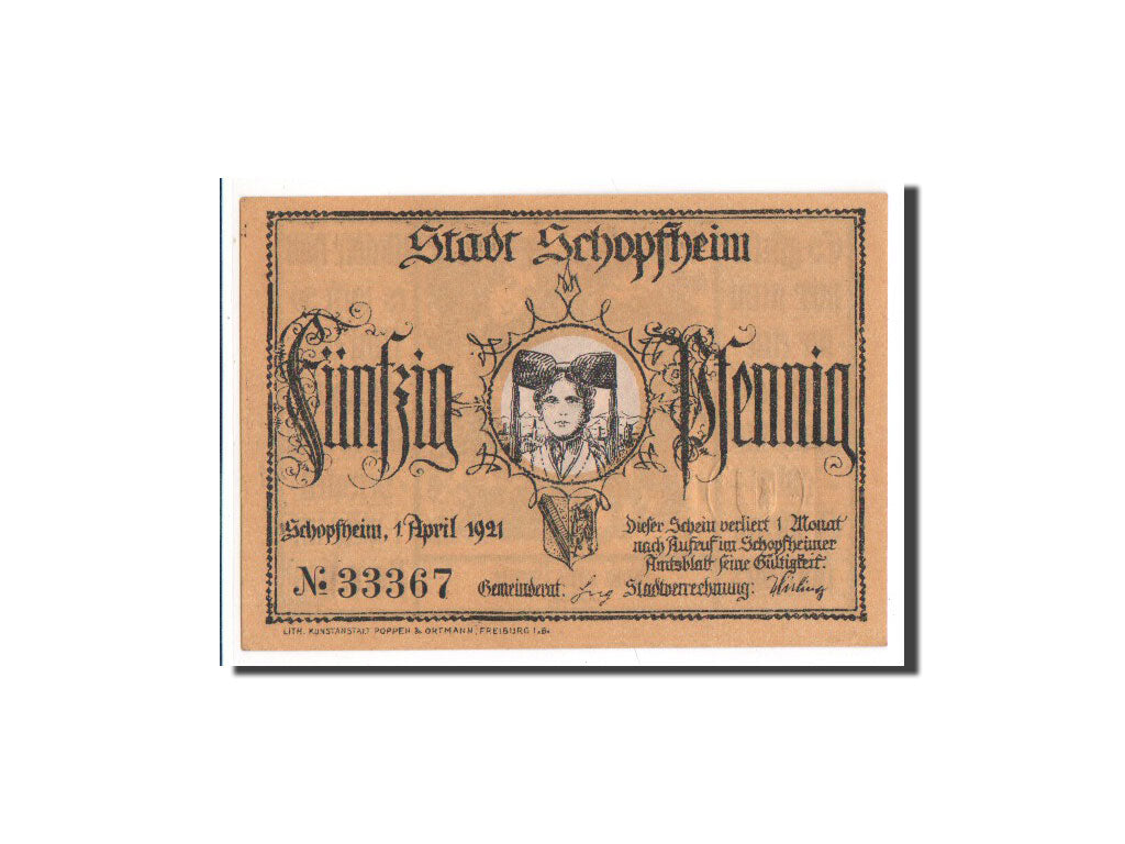 Banconote, Germania, Schopfheim Stadt, 50 Pfennig, 1921, FDS, Mehl:1201.1