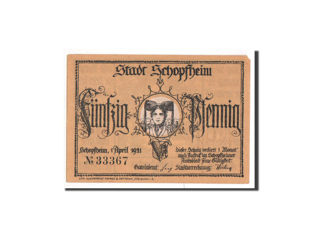 Banknote, Germany, Schopfheim Stadt, 50 Pfennig, 1921, UNC(65-70), Mehl:1201.1