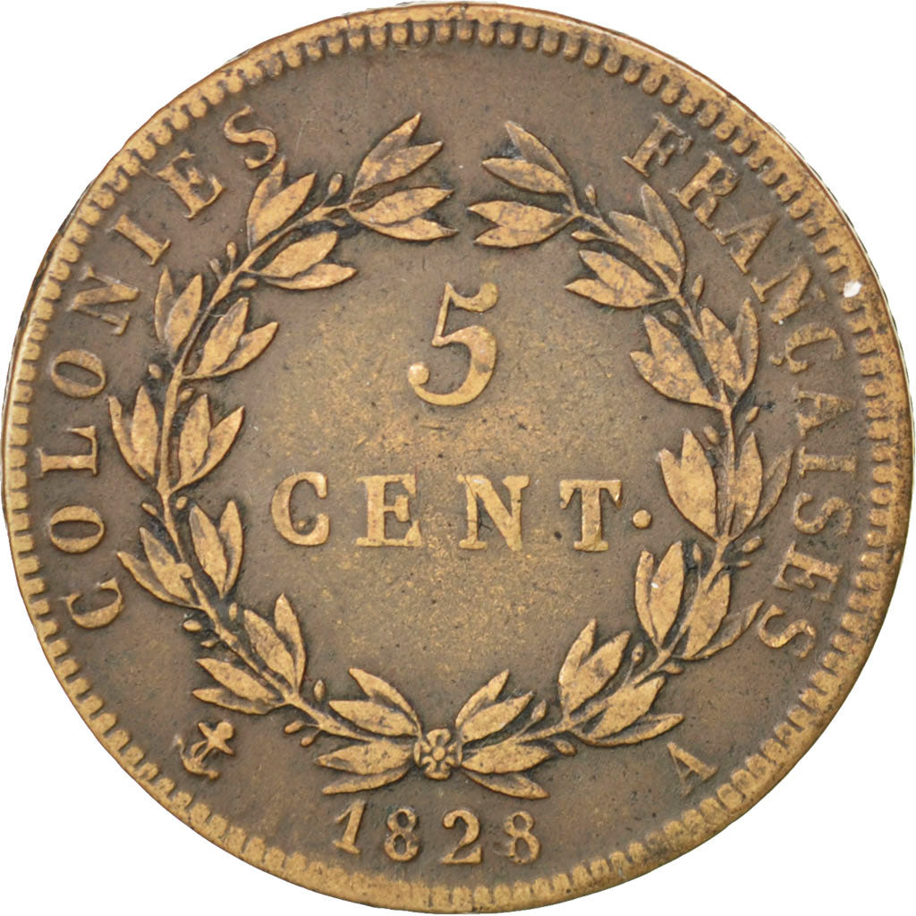 Moneta, Colonie francesi, Charles X, 5 Centimes, 1828, Paris, BB, Bronzo